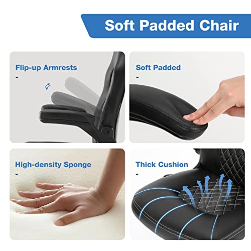 Jhk Gaming Chair Ergonomic Office Chair, Pu Leather Gamer Chair With Padded Flip-Up Armrests And Lumbar Support, Height Adjustable Computer Desk Chair Pc Gaming Chair For Adults Teens, Black #TOP5