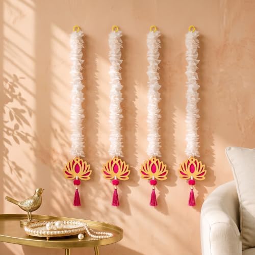Image of JH Gallery Golden Floral Lotus - Ganesh Chaturthi Decoration Items for Home, Handmade Ganpati Makhar & Mandap Backdrop, Temple & Wall Hanging Decor (24 Inch, Pack of 4)