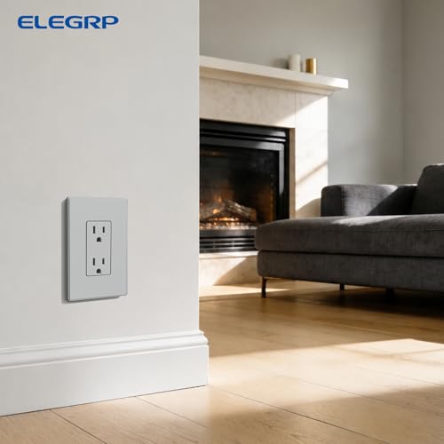 Image of ELEGRP 1-Gang Screwless Decorative Wall Plates, Mid-Size Unbreakable Thermoplastic Faceplate Cover for Decorator Receptacle Outlet Switch, UL Listed (10 Pack, Gray)