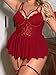 JuicyRose Sexy Plus Lingerie with Underwire Contrast Lace Mesh Garter Babydoll 4pcs Set(T063,Wine,2XL)