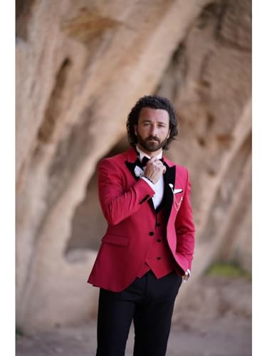 Mens Suits Slim Fit Tuxedo Velvet Collar Double Breasted Suit Men Wedding Prom Suits (Jacket+Vest+Pants)4