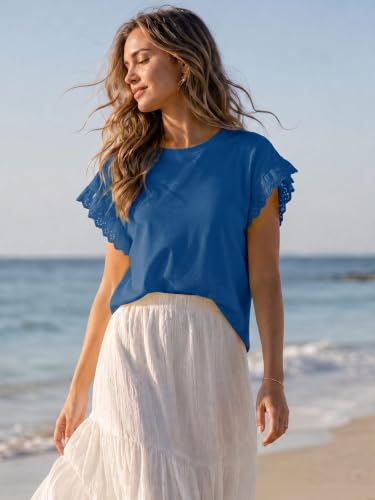Image of Tankaneo Womens Summer Crewneck T-Shirts Lace Cap Sleeve Tops Dressy Casual Loose Fit Work Basic Tees Outfits 2026