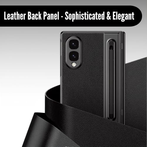 Image of Ultra Hybrid Luxury Leather Compatible with Samsung Galaxy Z Fold 8 (2026)| Built-in S Pen Holder| 360 Hinge Protection | Slim Shockproof Back Cover with Tempered Glass - Black