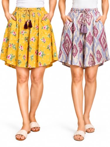 Image of B STORIES Women's Viscose Printed Lounge Culotte Shorts (Pack of 2)