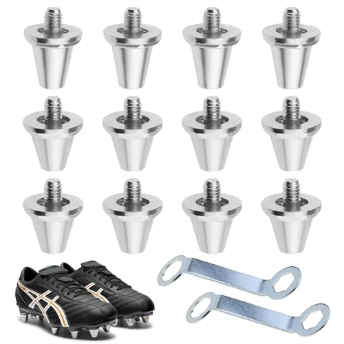 FunnAura 12PCS Rugby Studs Metal Studs Football Boots Replacement with 2 Wrench(15mm 13mm) Silver