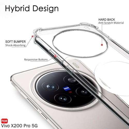Image of TheGiftKart Shockproof Ultra-Hybrid Back Cover Case for Vivo X200 Pro 5G Compatible with MagSafe | 360 Protection | Crystal Clear Hard Back Cover Case for Vivo X200 Pro 5G (Transparent Bumper)