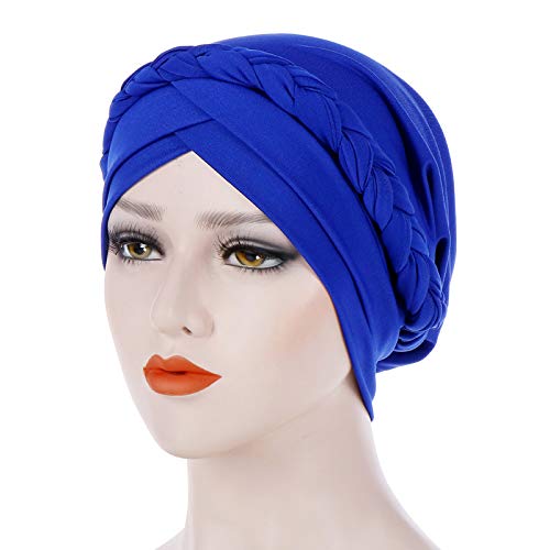 Fxhixiy Hijab Braid Silky Turban Hats for Women Cancer Chemo Beanies Cap Headwrap Headwear (Blue)