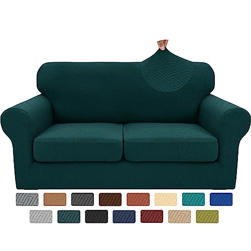 XINEAGE 2025 New 3 Pieces Couch Covers for 2 Cushion Sofa Super Stretch Loveseat Slipcover Pet Dog Universal Slip Cover Anti Slip Love Seat Furniture Protector (Blackish Green, 55"-69")