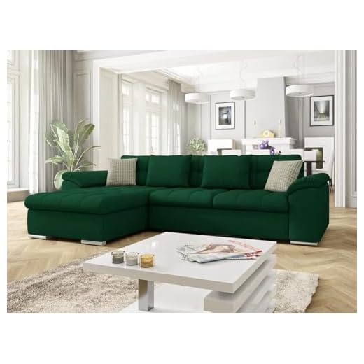 ChillMe Velvet Corner Sofa Bed 'Oxford' L-Shape Sofa and Universal Corner - with storage and FREE assembly (Bottle Green)