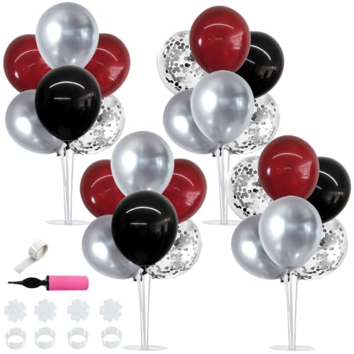 Image of TONIFUL 4 Set Burgundy Red Black Silver Balloon Stand Centerpiece for Table