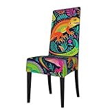 FHENTYU Vibrant Iguana Print Dining Chair Covers, Stretch Spandex Slipcover Removable Protector for Home Banquet Restaurant