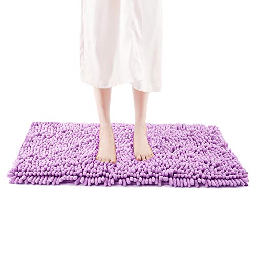 FRESHMINT Chenille Bath Rugs 1.65" Piles, Soft Fluffy Super Absorbent Bath Mats, Plush Shag Rug, Non-Slip Carpet for Tub Bathroom Shower Mat, Machine-Washable Durable Area Rugs (32" x 20", Lilac)