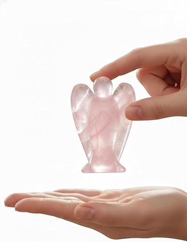 Miniatura 5 de Mina Heal Figura de ángel guardián de bolsillo, estatua de cristal de cuarzo rosa tallada a mano, recuerdo de ángel del tamaño de la palma