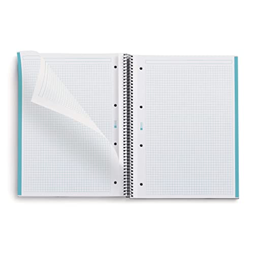 Miquelrius - Recycled notebook A4, 80 sheets of 80 g/m², 5 x 5 mm grid, recycled paper (post-consumer recovery), 1 colour strip, 4 drills, recycled cover, eco blue3
