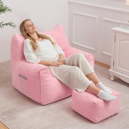 HOMMPA Bean Bag Chairs with Square Stuffed Pouf Ottoman Cat Shaped Comfy Bean Bag Sofa for Adults Large Reading Couch for Living Room Bedroom Dorm,Pink - image 1