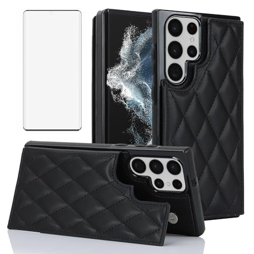 Étui en cuir S22 Ultra 5G premium avec protection écran en verre trempé