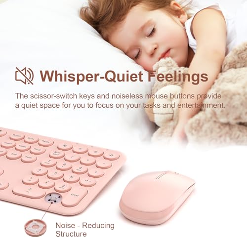 Cute Wireless Keyboard and Mouse Mobifice Ultra-Thin 2.4GHz USB Cordless Full-Sized Silent Retro Computer Keyboard Mouse Combo,for PC Computer/Laptop/Windows/Mac/Tablets/Microsoft(Pink) by Mobifice - Image 5