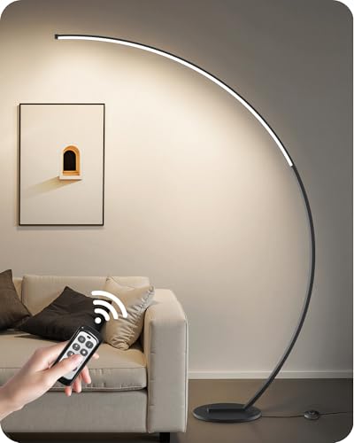 GOEBLESON 75 inch Dimmable LED Arc Floor Lamp for Living Room with Foot and Remote Control, 3 Color Temperatures, 3000K-6000K Whites, LED Corner Lamp, Modern Standing Tall Lamp for Bedroom B62LD05