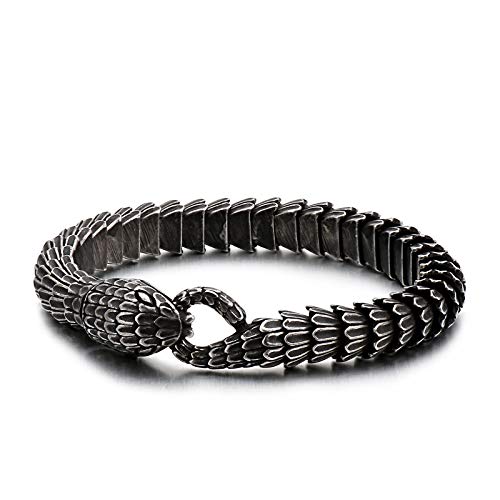 Klapgo Men's Gift Black Snake Link Chain Design Stainless Steel Special Bracelet