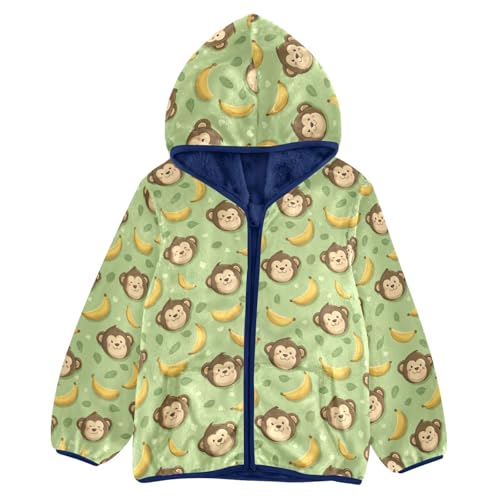 Monkey Banana Toddler Fleece Jacket Baby Boys Hooded Zipper Long Sleeve Thick Warm Outerwear 3-10 Years