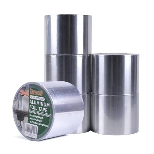 TAPEBEAR Cinta Adhesiva De Aluminio 100mm x 46m-Sella, repara y aisla-Resistente al agua y altas temperaturas, Cinta de Aluminio para Sellar Sistemas, conductos y Aire Acondicionado, 6Rollos