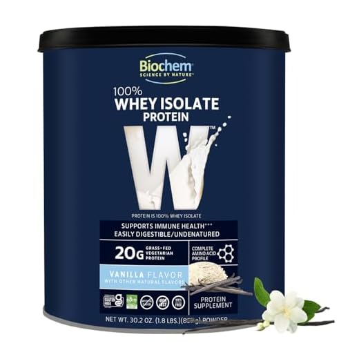 Biochem 100% Whey Isolate Protein - Vanilla - 30.2 oz - 20g of Protein - Meal Replacement -Supports Lean Muscle - Easily Digestible - Silky Smooth Taste - Amino Acids