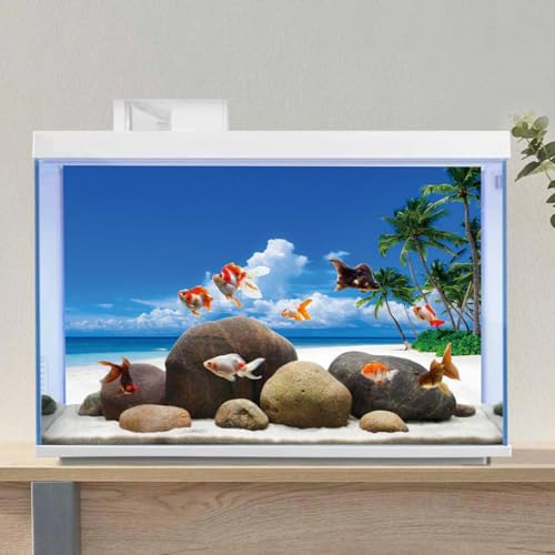 AWERT 72x24 inches Nature Landscape Aquarium Background Beach Coconut Trees Clouds Sea Natural Scenery Fish Tank Background Cloud Sky Summer Scenery Fish Tank Background