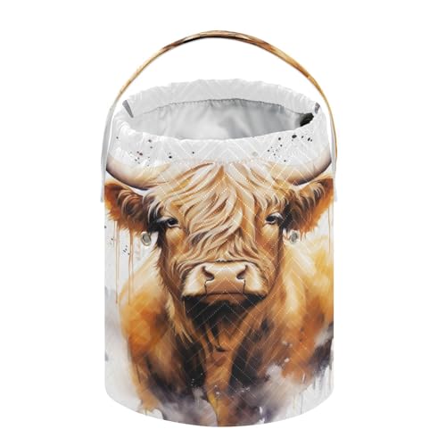 Image of WELLDAY Highland Cow Portrait Crochet Bag Knitting Bag Yarn Storage Organizer, Portable Yarn Bag and Tote for Crocheting Project, Store Skein Ball, Short Knitting Needle