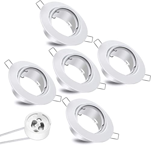 EXTRASTAR Marco para Focos Empotrados, Aro para Bombillas GU10, Foco Empotrable Downlight, Incluye Casquillos, Blanco, 5Pcs