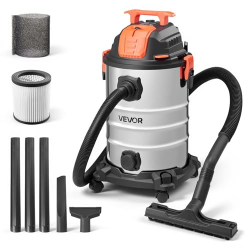 Image of VEVOR Shop Vac, 8 Gallon Wet Dry Shop Vacuum, 6 Peak HP with One-Button Self-Cleaning, Dual-Filter, 900W Input Power, 1.25in x 7ft Hose, 9.8ft Cord, Metal Tank for Jobsite, Workshop, Garage, Home