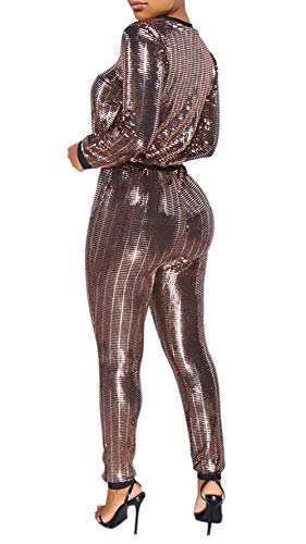 Lucuna Women's 2 Piece Outfits Glitter Sequin Metallic Shiny Pullover Tops & Pants Set Sparkly Party Clubwear