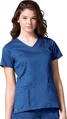 Maevn Women's Blossom Collection Pintuck Mock Wrap Top, Royal Blue/Yellow, X-Small