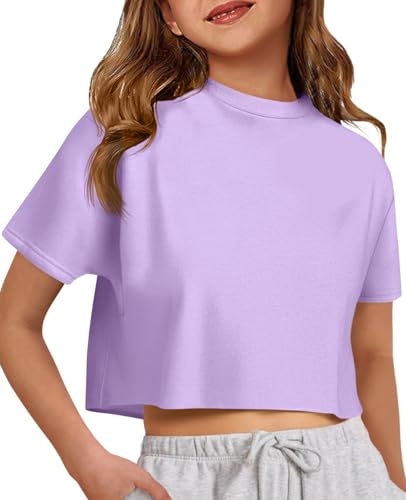 Image of ZDC Girls Athletic Oversized Crop Tops Kids Drop Shoulder Short Sleeve T Shirts Workout Tees