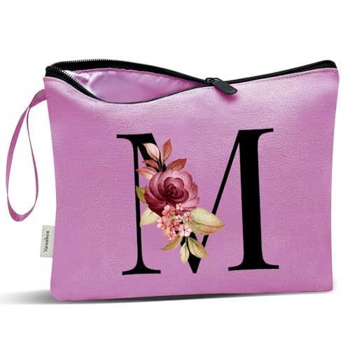Image of Vavabox A-Z Personalized Makeup Bag, Birthday Gifts for Women Mom, Gifts for Best Friend, Bride Bridesmaid Cosmetic bag (M, 07-Purple)
