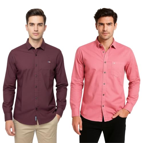 Image of Arvest Men?s Cotton Regular Fit Full Sleeve Shirt Combo Soft Breathable Fabric with Button-Down Collar and Chest Pocket Suitable for Office and Outfits