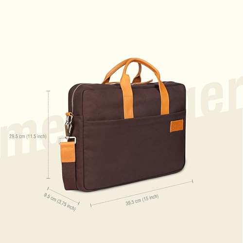 Image of Messenger Bag - Genuine Leather Handle Bag, Cross Body 15.6Inch Bag, Canvas Briefcase Bag, Leather Computer Bags, Laptop Bag Rugged Satchel Shoulder Bag | | Wine