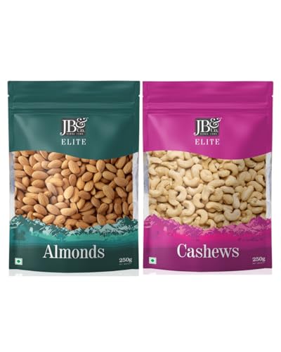 Image of JB&CO Premium Dry Fruits Combo | Elite California Almonds & Cashews | Fresh Crunchy Badam Kaju | Healthy Daily Snack | Rich in Protein & Energy 500g (250gx2)