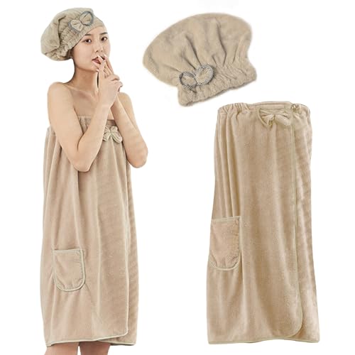 Rbleote Toallas BañO Sauna Bata de BañO Mujer Toallas Ducha,Toalla Envolvente Toalla de BañO Multifuncional para Mujer Color Camel Claro Ideal para Saunas y Spas Calor del OtoñO y el Invierno