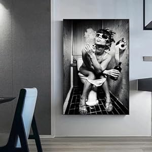 Zwart-witte muurkunst, canvas schilderijen, sexy vrouw rookt in het toilet, print, poster, toilet, bar, woondecoratie, schilderijen, 30 x 40 cm, zonder lijst