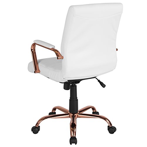 Flash Furniture Whitney Mid-Back Desk Chair - White Leathersoft Executive Swivel Office Chair With Rose Gold Frame - Swivel Arm Chair #TOP5