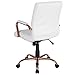 Flash Furniture Whitney Mid-Back Swivel LeatherSoft Desk Chair with Padded Seat and Armrests, Adjustable Height Padded LeatherSoft Office Chair, White/Rose Gold