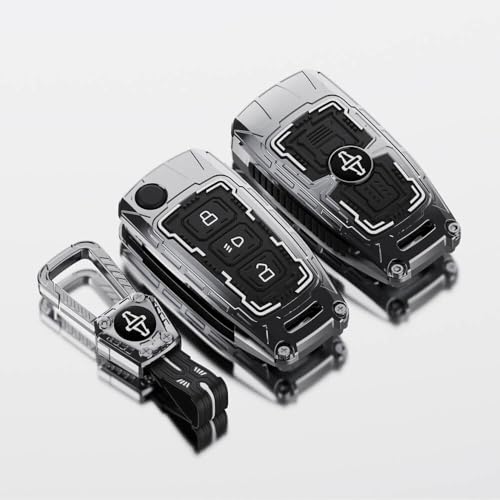 Image of Keyzone Iron Core Series Key Cover Compatible for Tata Curvv, Nexon, Harrier, Altroz, Punch, Safari, Tigor, Tiago, Zest, Bolt 3 Button flip Key (Gunmetal)