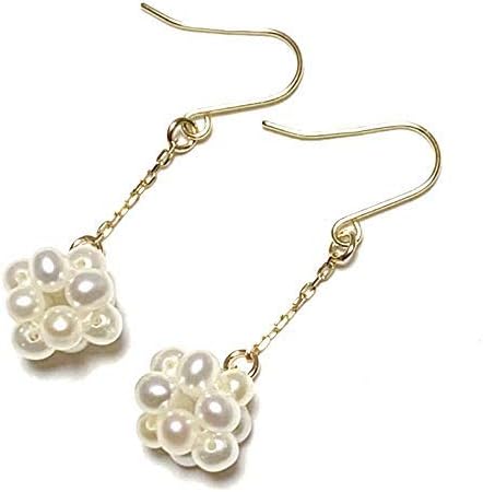 Rvaru】 K18ピアス 淡水真珠 パール フラワー キューブタイプ (S