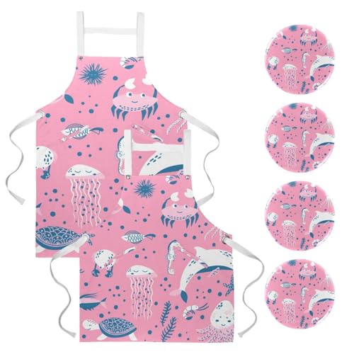 Tablier de cuisine pour restaurant et bar avec motif tortue marine et 4 broches de travail
