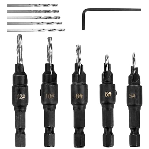 Juego de Brocas Avellanadoras, 5 piezas Juego de Brocas de Avellanado de Madera, Broca Espiral HSS...