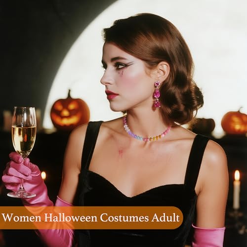 Colorful Beaded Necklace for Women 16"- Rainbow Crystal Bead Chunky Halloween Costume Beach Vacation Jewelry, Christmas Wedding Gifts4