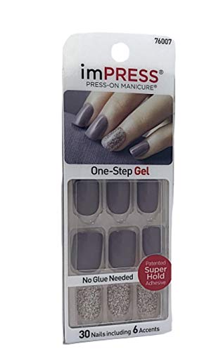 Kiss imPress Manicure Press-On Short Length Grey Gel Nails 76007 So Unexpected