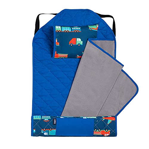 Image of Wildkin Modern Kids Nap Mat with Pillow for Boys - Cotton Blend, Elastic Straps, Toddler Sleep Mat for Daycare, Preschool, Kindergarten & Travel, Ages 3-7, Machine Washable - Transportation