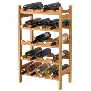 HOCSOK Wijnrek met 5 niveaus, flessenrek met 20 flessen, bamboe wijnkast voor keuken en bar, 43,5 x 24,6 x 73 cm