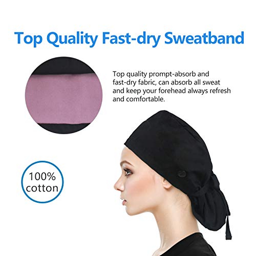 Image of QBA Adjustable Working Cap with Button, Satin-Lined Hat, Cotton Working Hat Sweatband, Elastic Tie Back Hats Unisex